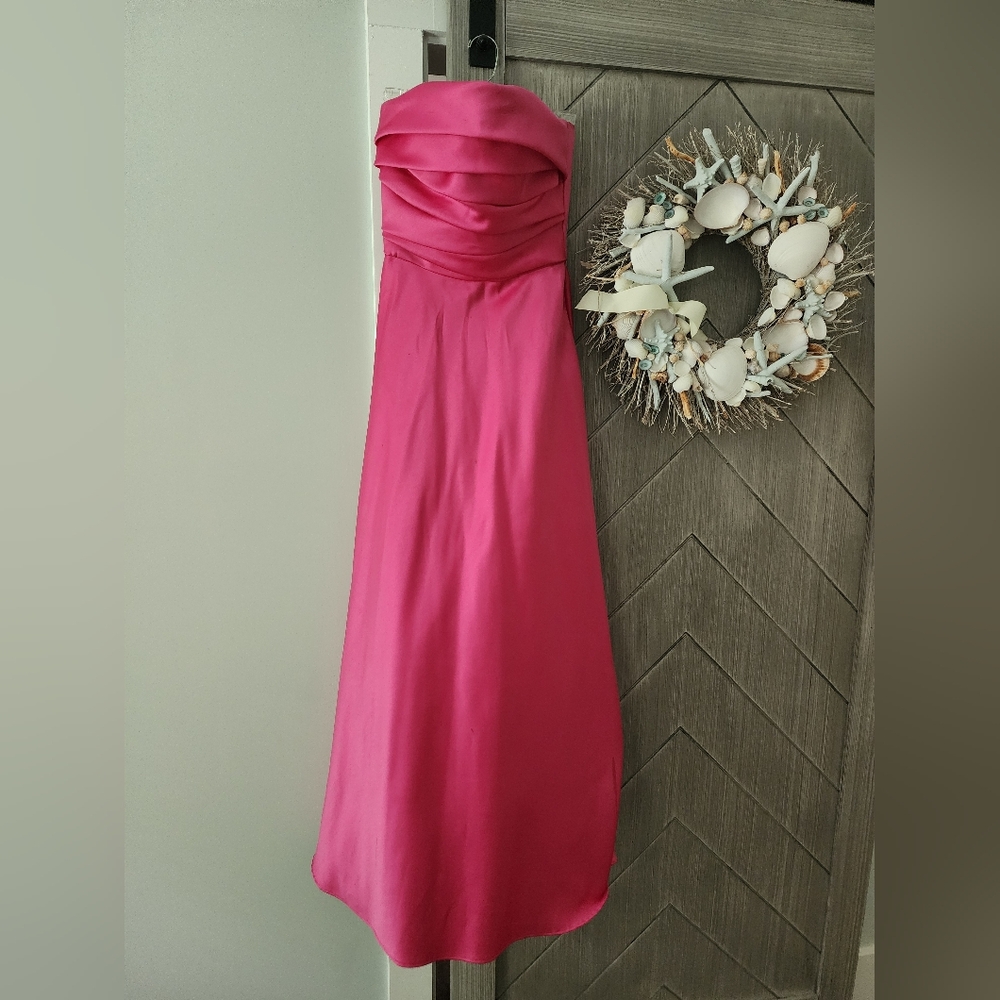 Pink Ruched Strapless Prom Gown - Picture 4 of 5